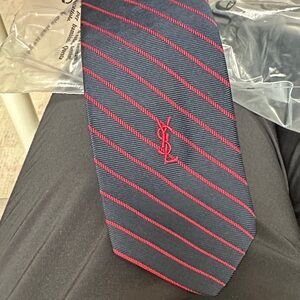 Yves Saint Laurent Navy Tie with Red Diagonal Stripes